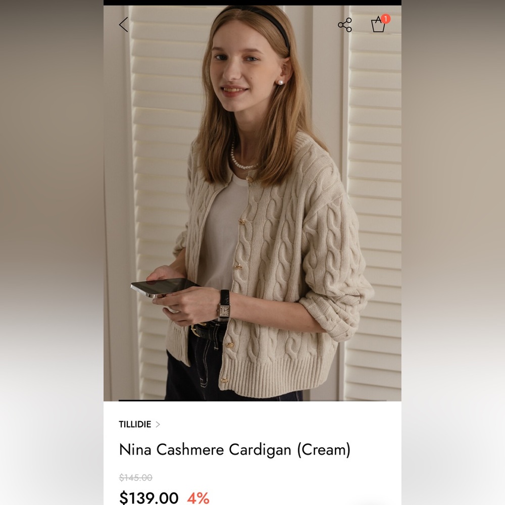 TILLIDIE WCONCEPT Nina Cashmere Cardigan (Cream) one size
